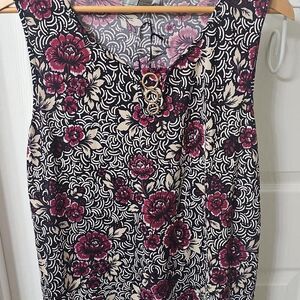 By Design Sleeveless Floral Keyhole Blouse with Gold Ring Detail XL